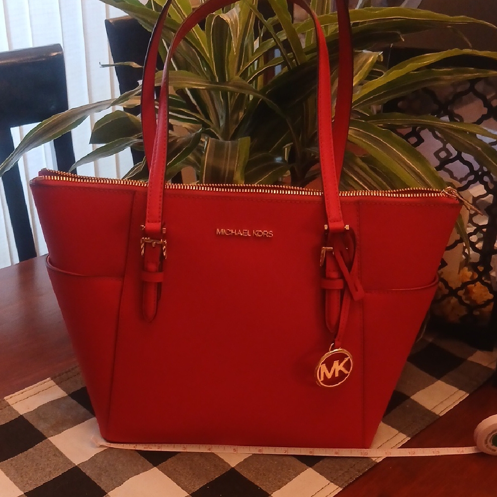Michael Kors Red Structured Leather Tote
